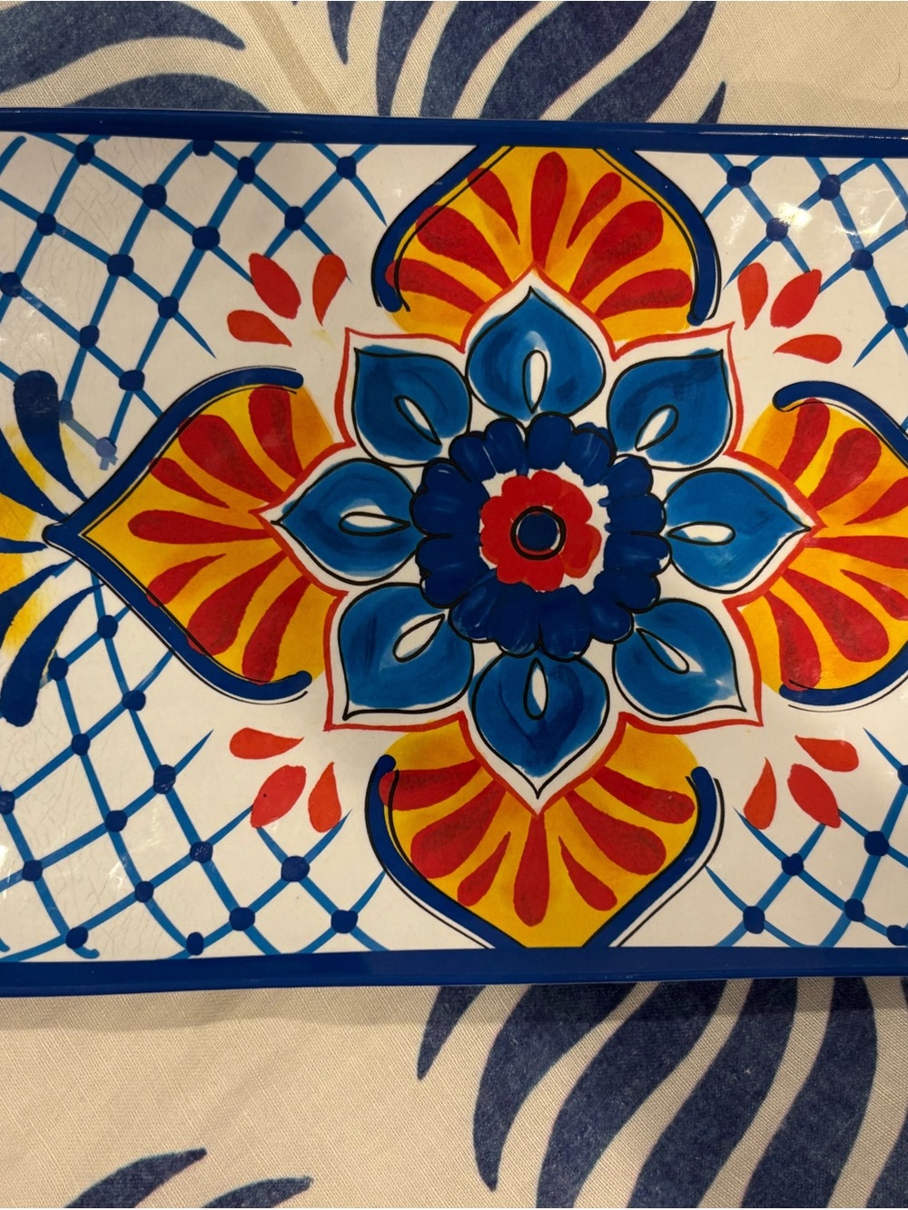 Colorful Floral melanine Serving Tray - Blue, orange & Red